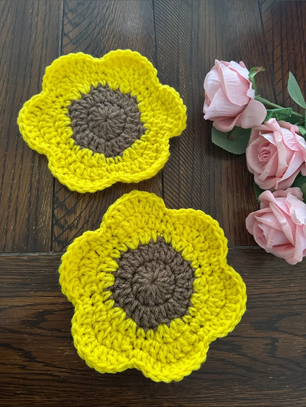 Handmade Yellow Sunflower Crochet Coasters - Home Dining Table Linens